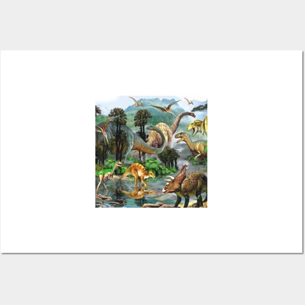 Jurassic Dinosaurs in the river Wall Art by Andrewstg